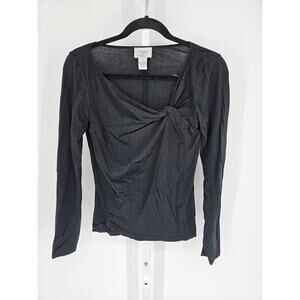 Ann Taylor Loft Women's Black Tied Round Neck Rayon Stretch Top Size S